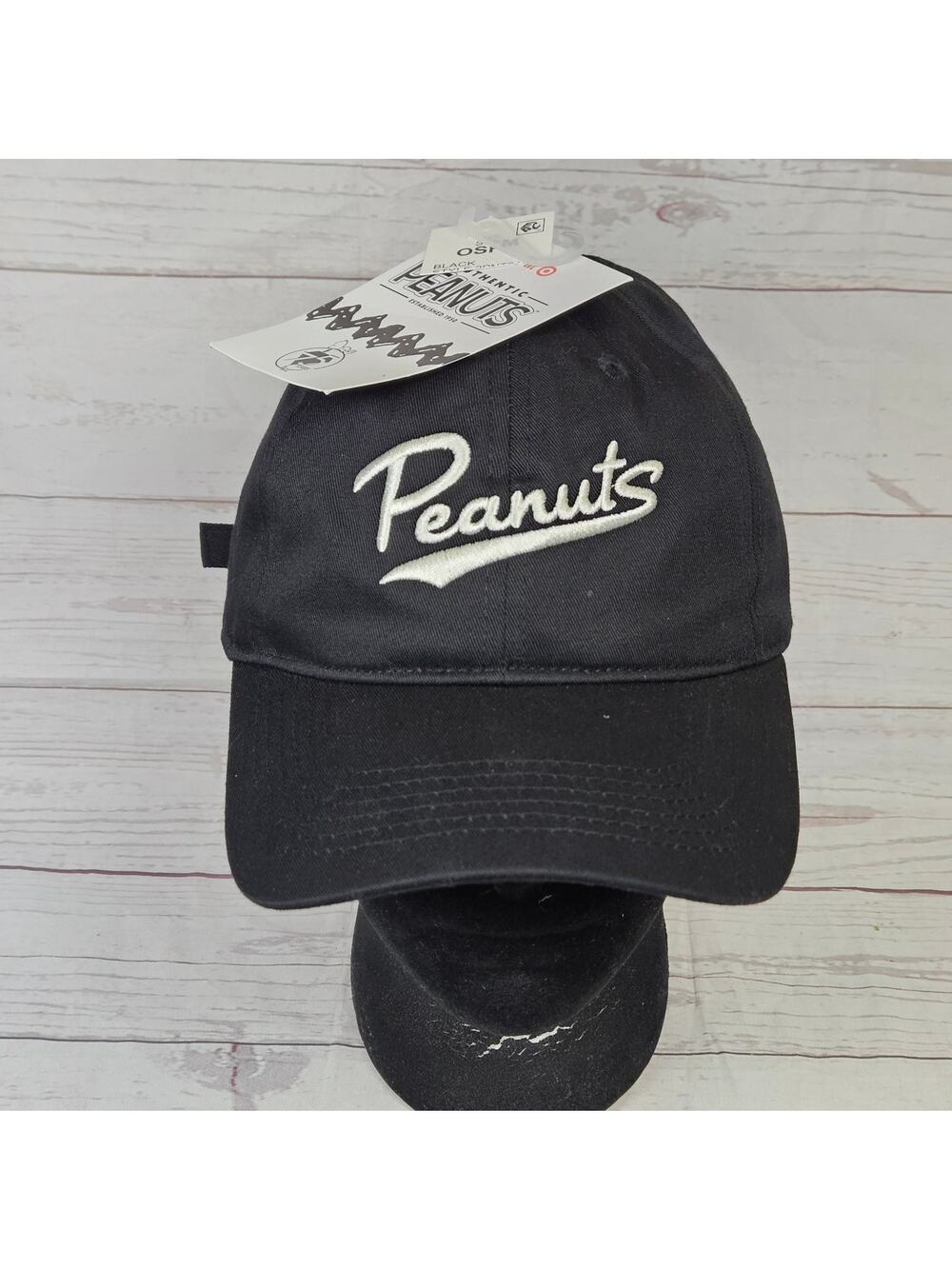 Peanuts Baseball Cap Hat Script Logo 75th Anniversary Black One Size Mens
